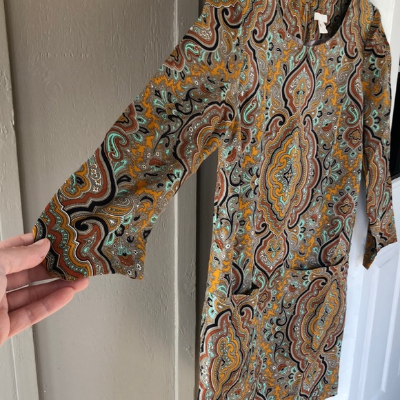 J Crew Collection 100% Silk Jules Gold Paisley Dress With Pockets Womens Size 6 - Picture 4 of 15